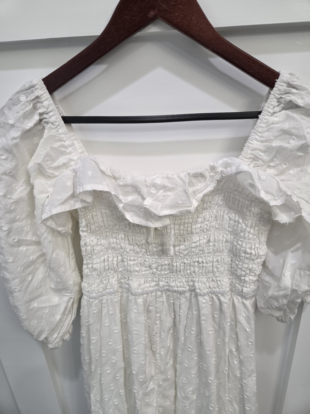 White Eyelet Puff Sleeve boho Maxi Dress - Picture 2 of 3